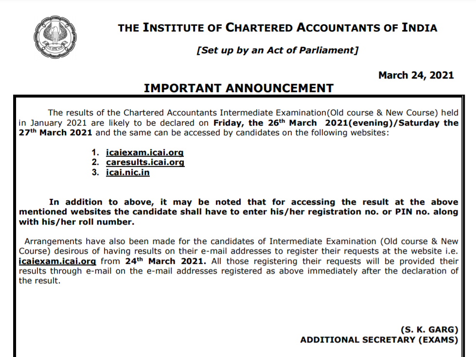 Icai Declared Result Dates Of Ca Intermediate January 2021 Exams