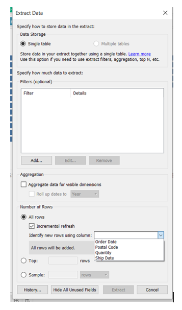 Tableau Live Extract Connection