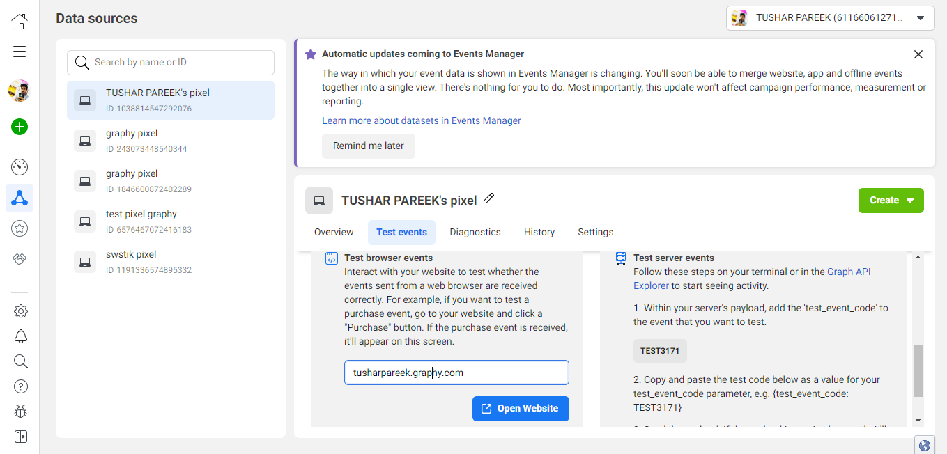 How to set up conversion tracking on a graphy website using facebook pixel